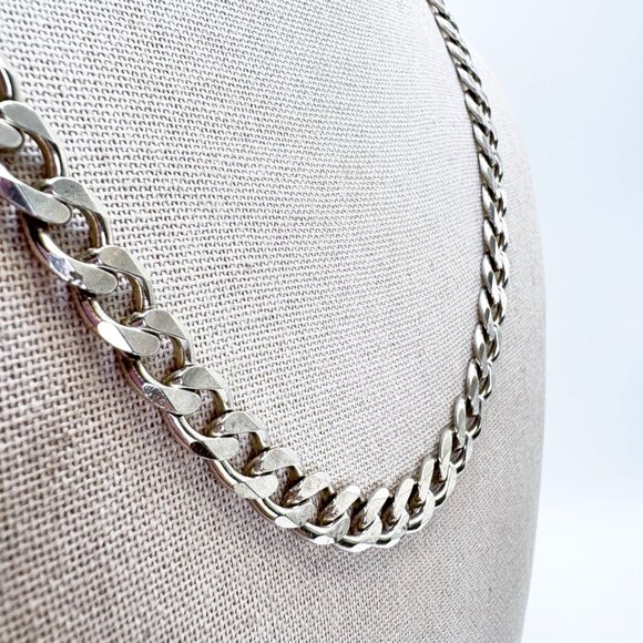 VTG Sterling Silver 925 Heavy Curb Link Chain Necklace Size 20.5" Length - Picture 2 of 10